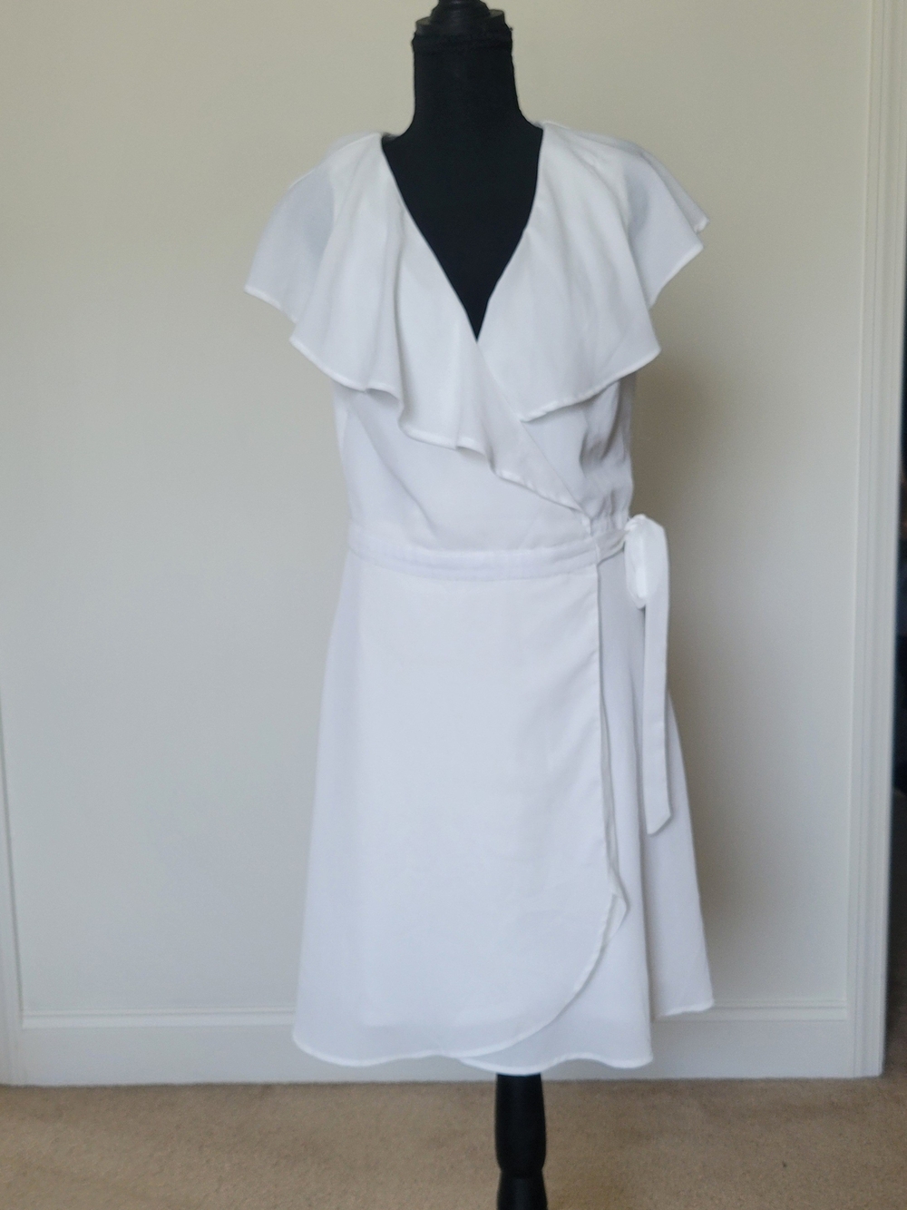 Women's White Ruffle Wrap Dress